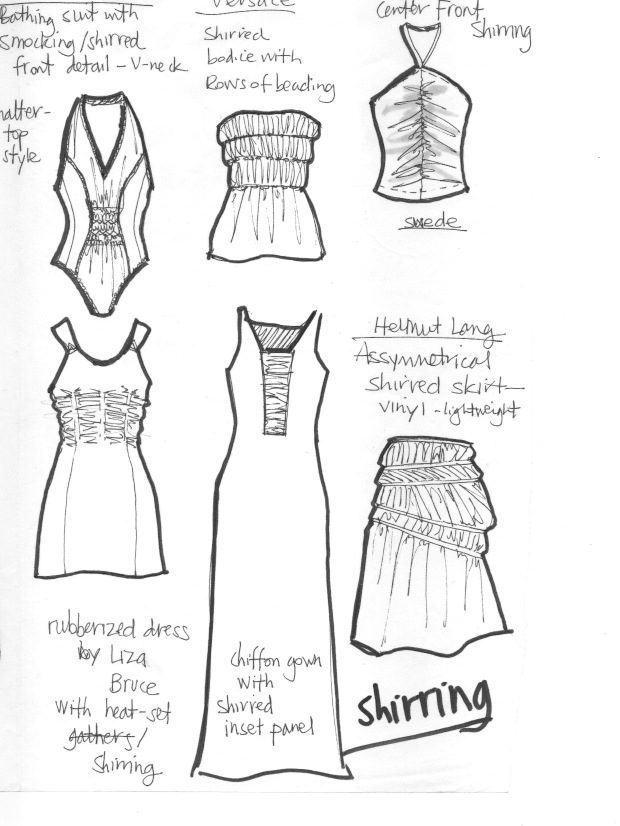 fashion drawing- flat sketches showing a variety of line weights and descriptive quality- Laura Volpintesta, fashion illustration tribe