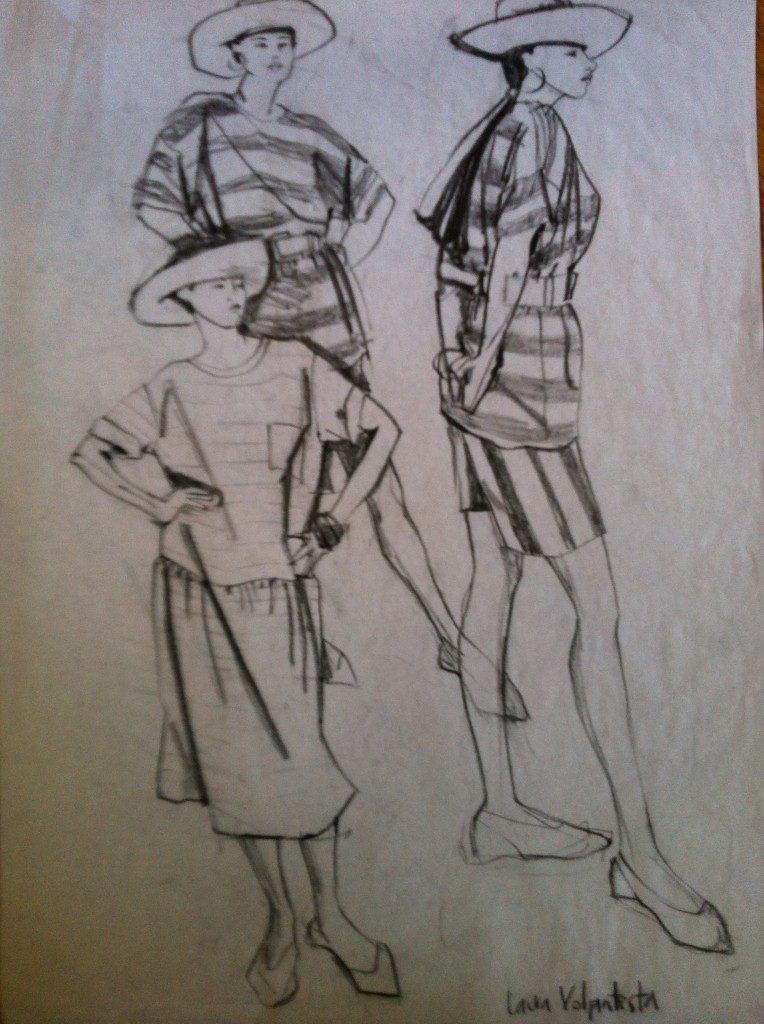 parsons student work Laura Volpintesta 1990s drawing stripes, pairs, overlaps. layout, composition