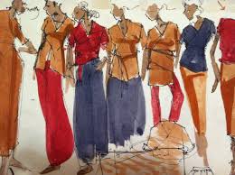 Laura Volpintesta, fashion croquis book sketches in gouache media 1995