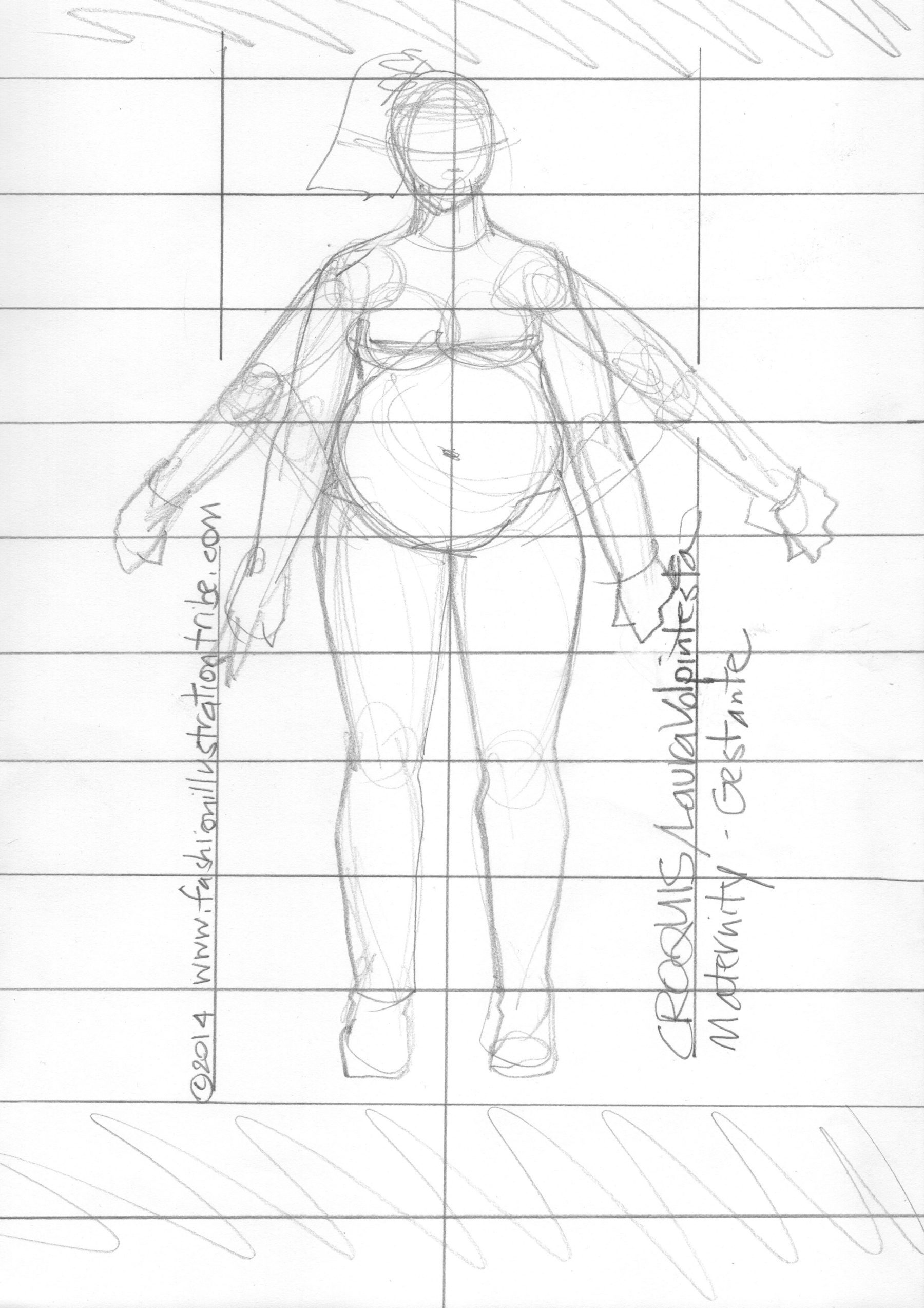 maternity fashion design croquis template for flats or illustration sketching. By Laura Volpintesta