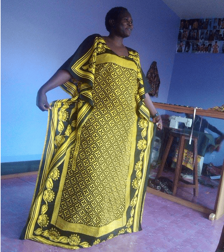 African hand block print caftan fashion design by Artisan Apparel Uganda 