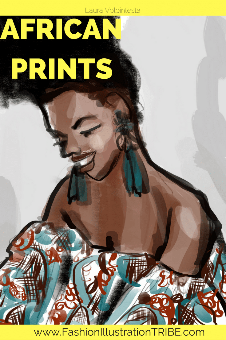 AFrican Print digital fashion illustration by Laura Volpintesta