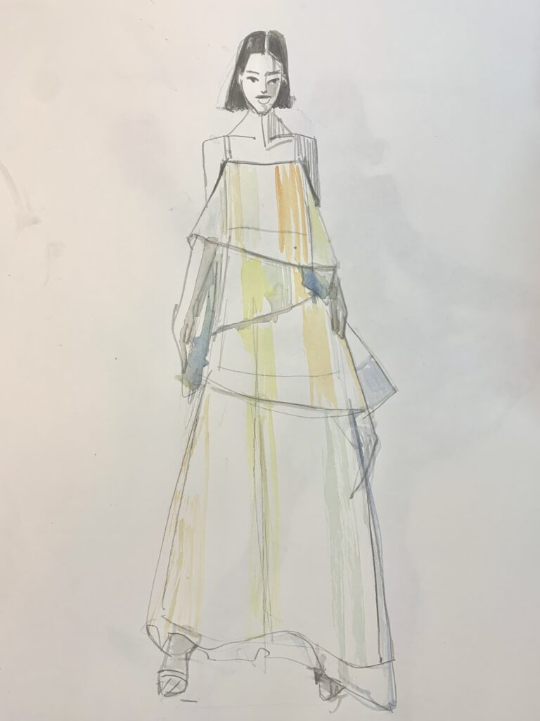tiers, asymmetry, evening dress, sundress, model drawing sessions
