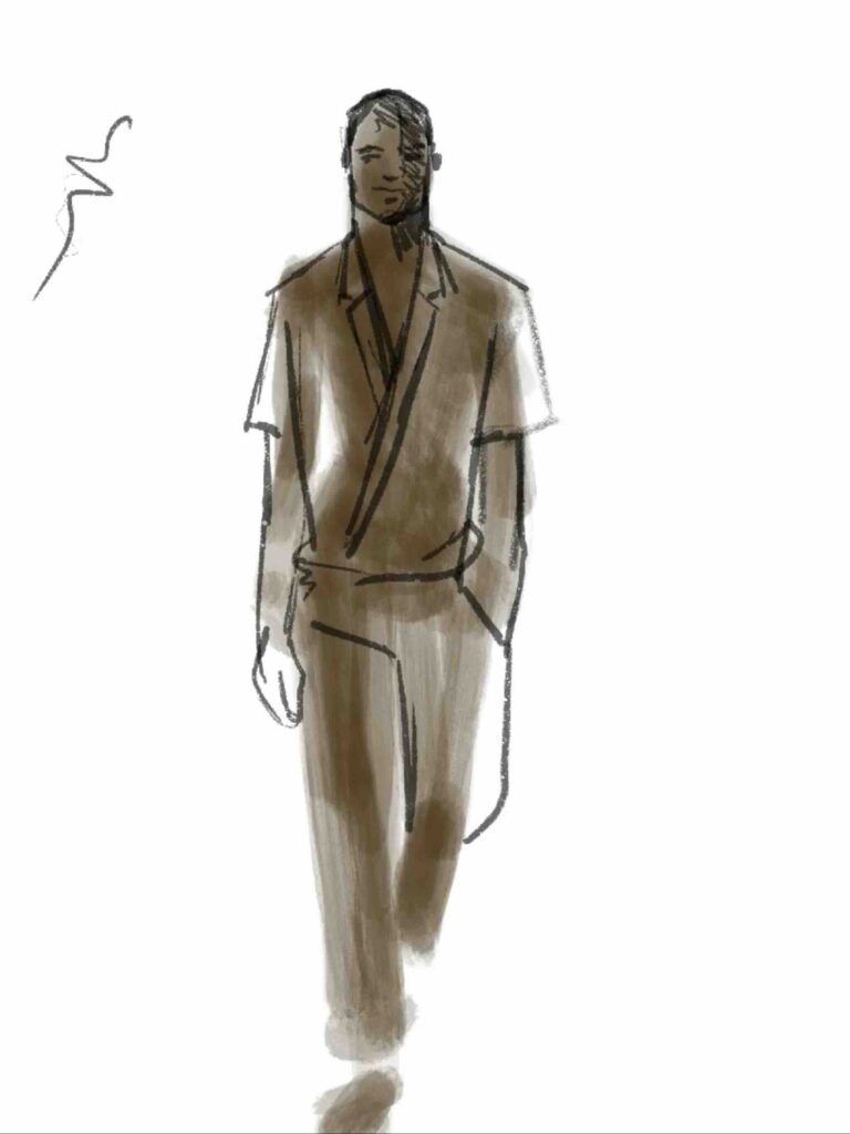 Drawing men for menswear fashion design course by Laura Volpintesta Line quality over digital gesture drawing base