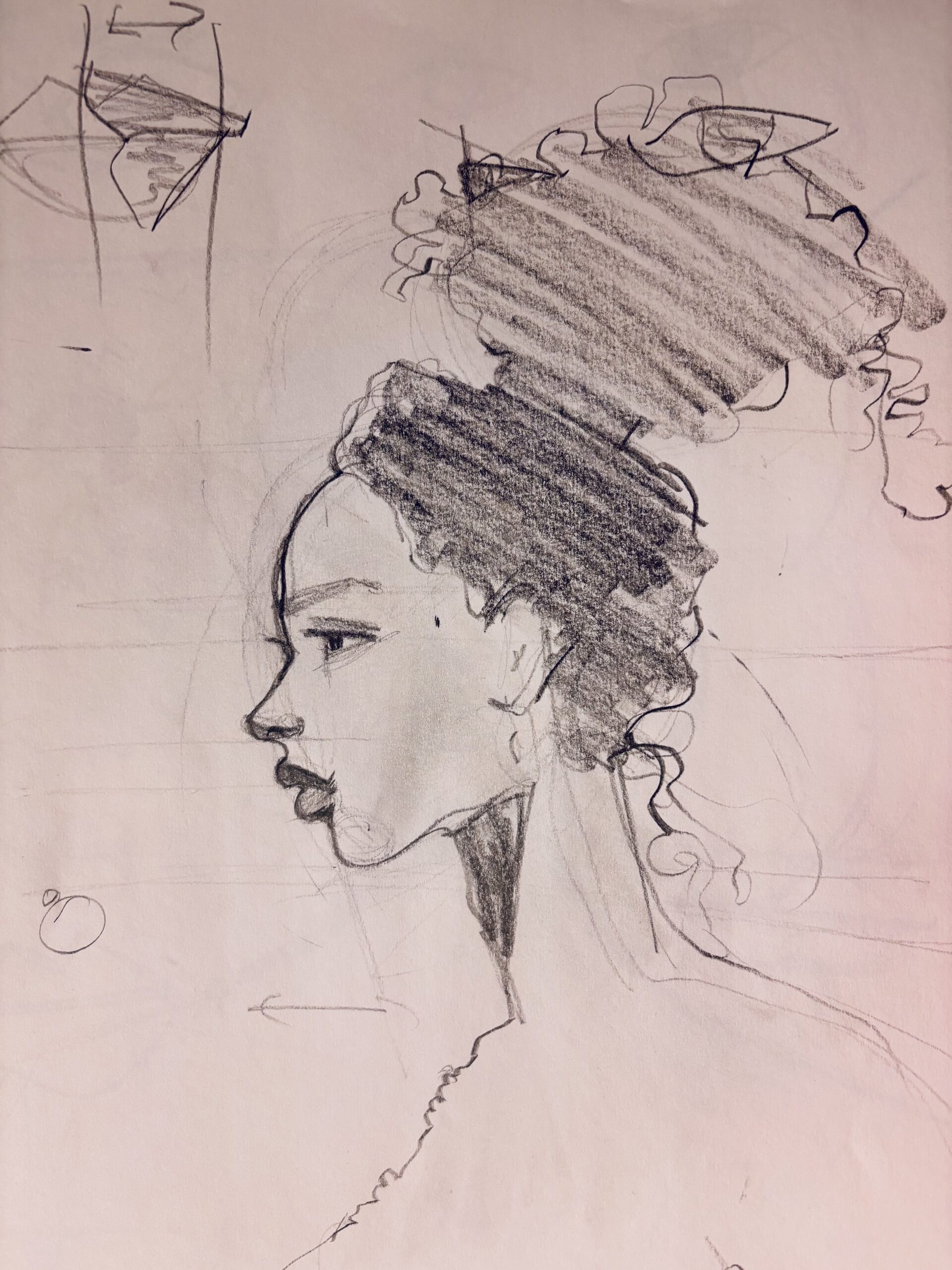 drawing faces, heads, hair, and features: the profile face in graphite pencil.