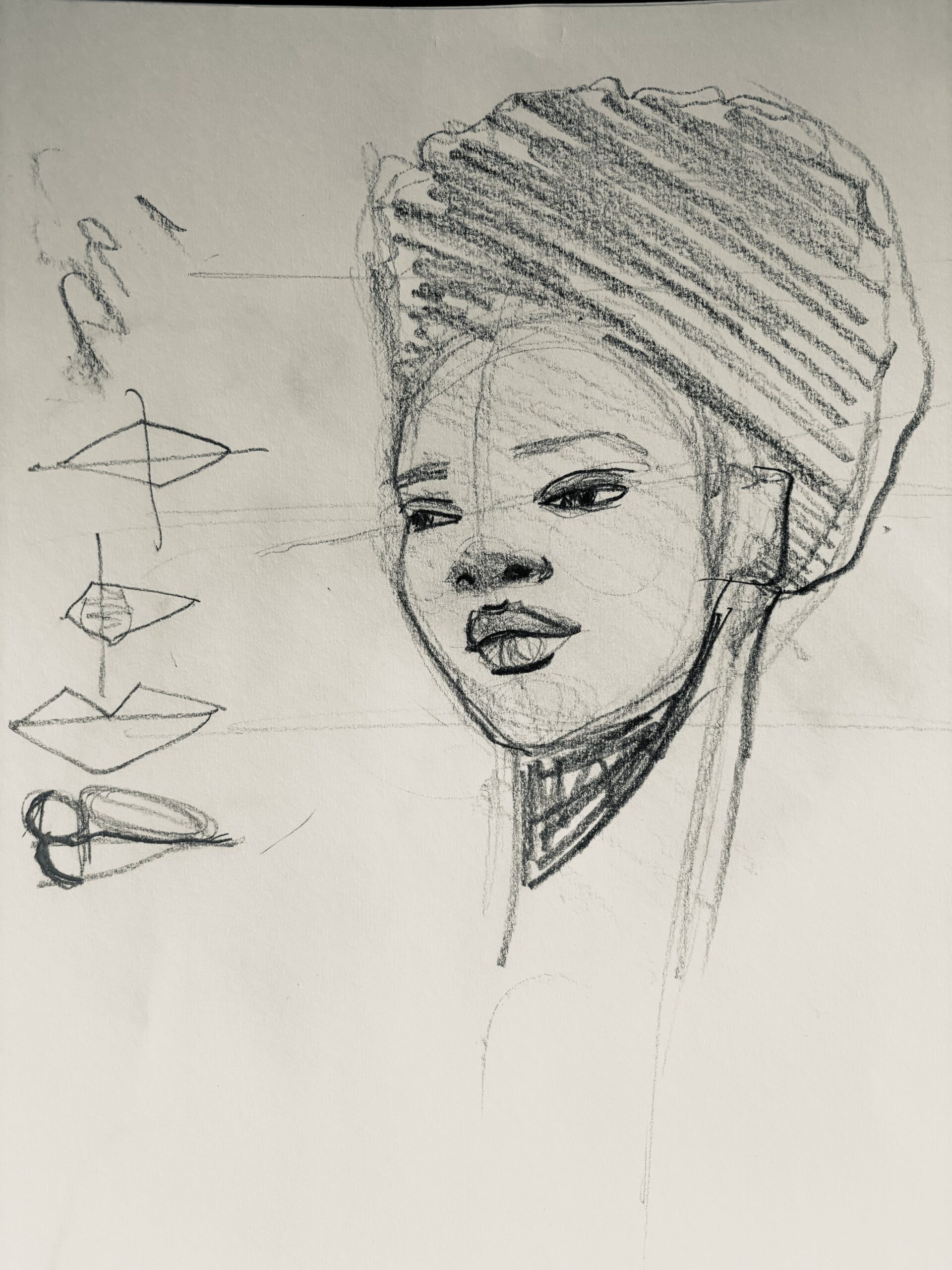 study of a face, hair and features for fashion illustration and design sketches, online course by Laura Volpintesta