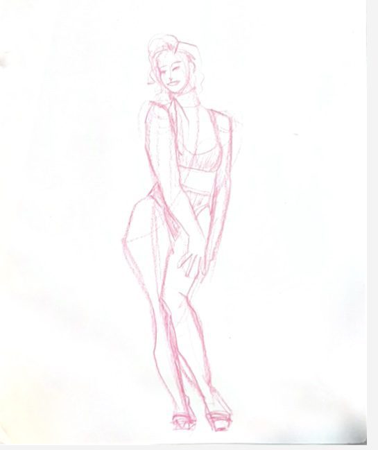 warmup fashion gesture drawing exercises for fashion illustration online course using colored pencil by laura Volpintesta