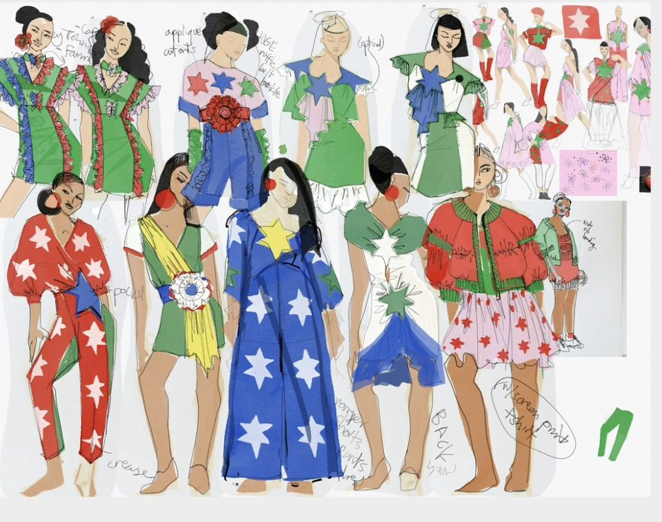 Digital page of fashion croquis book designs by Laura Volpintesta
