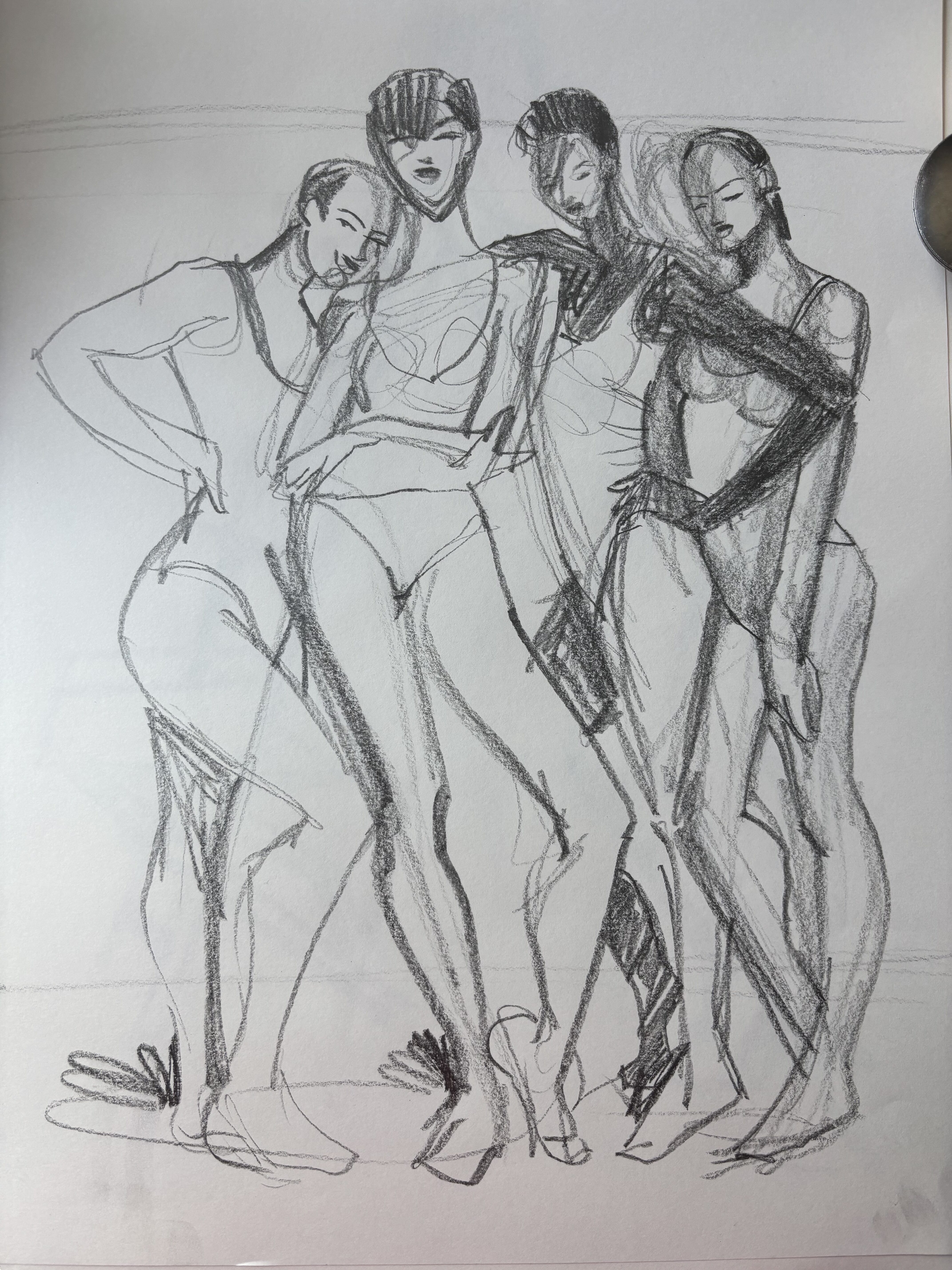 Fashion figure drawing/ model drawing exercise page from live model drawing workshops by Laura Volpintesta