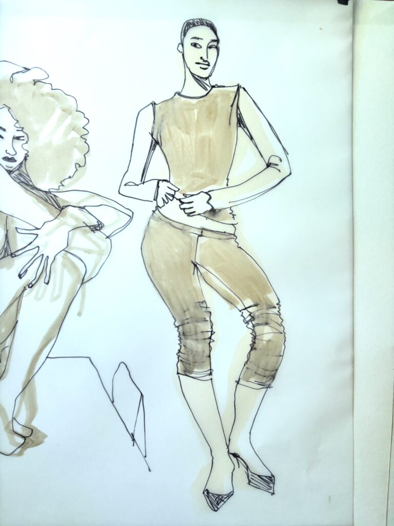 figure drawing on marker vellum trace by fabriano. Alcohol marker and sharpie model drawing exercises