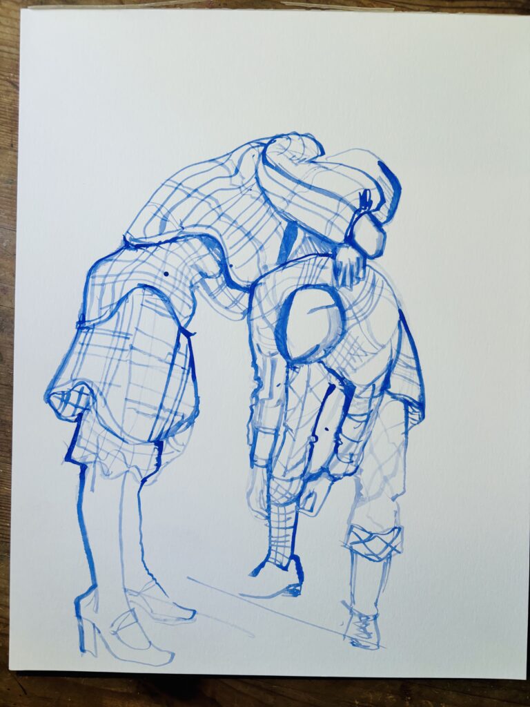 riggering brush, gouache, plaid, pairs, multimedia paper strathmore, scale, mixed patterns, grainlines. Laura Volpintesta