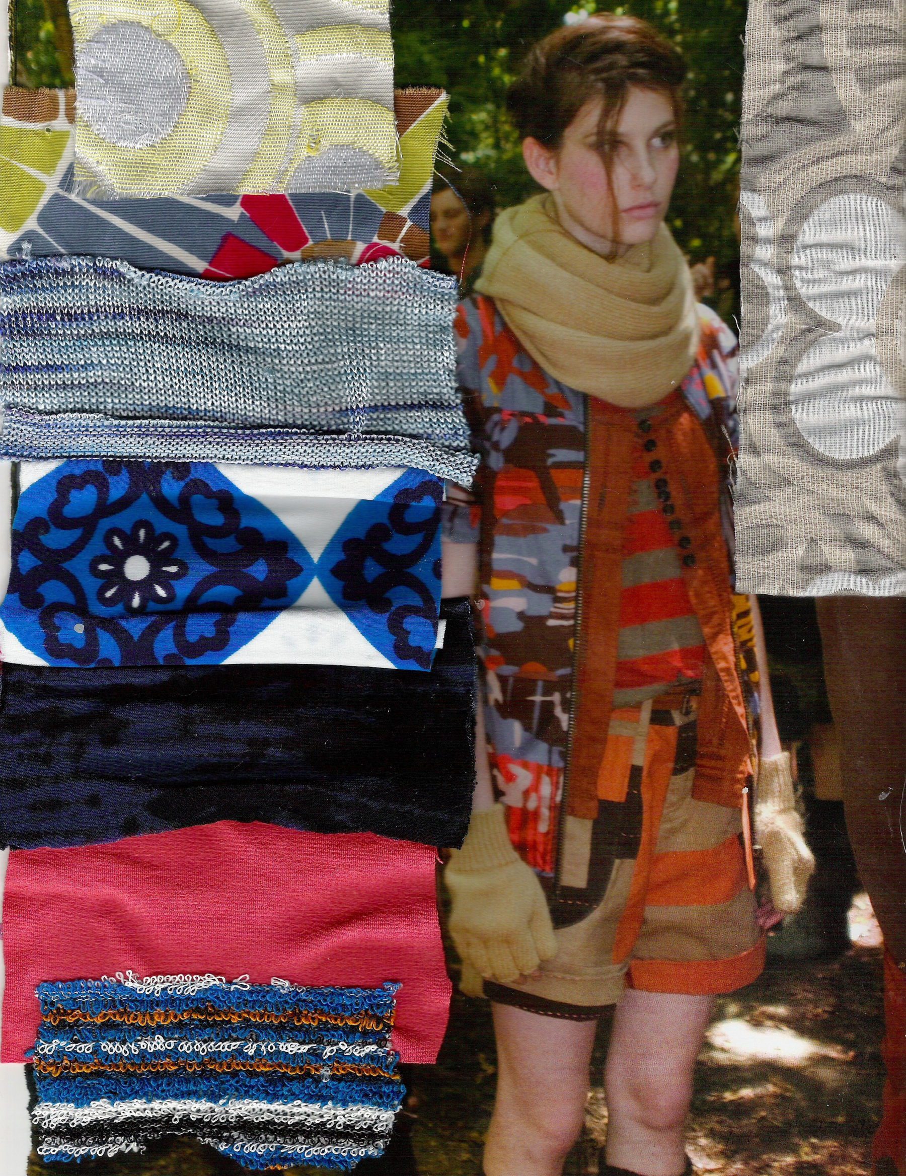Fabric and Inspiration Creative Process for Fashion Sketching. fabric board. swatches. color palette