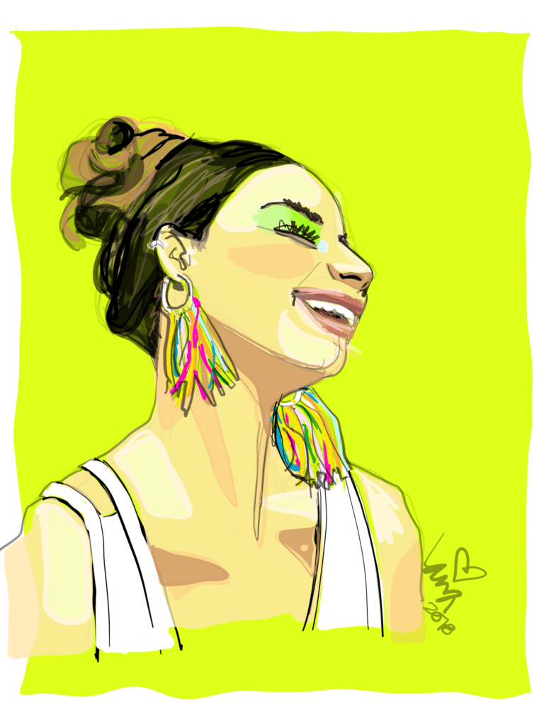 Brazilian Carnaval digital face drawing fringe earrings Fashion Illustration by Laura Volpintesta